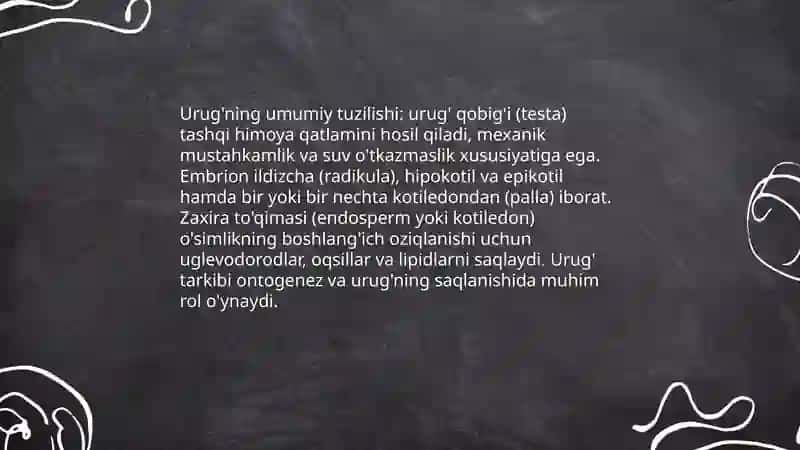 Urug'pallali o'simliklarning urug'larini tuzilishi 3