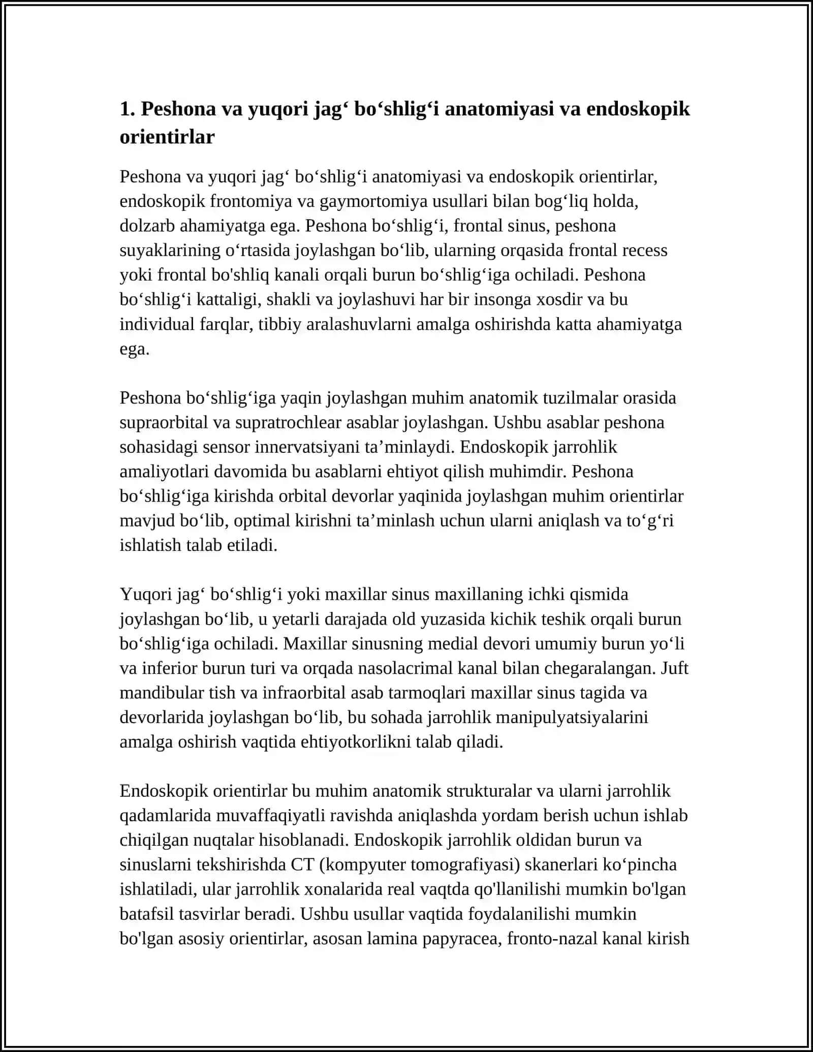 PESHONA VA YUQORI JAGʻ BOʻSHLIGʻINI OCHISH TEXNIKASI 3