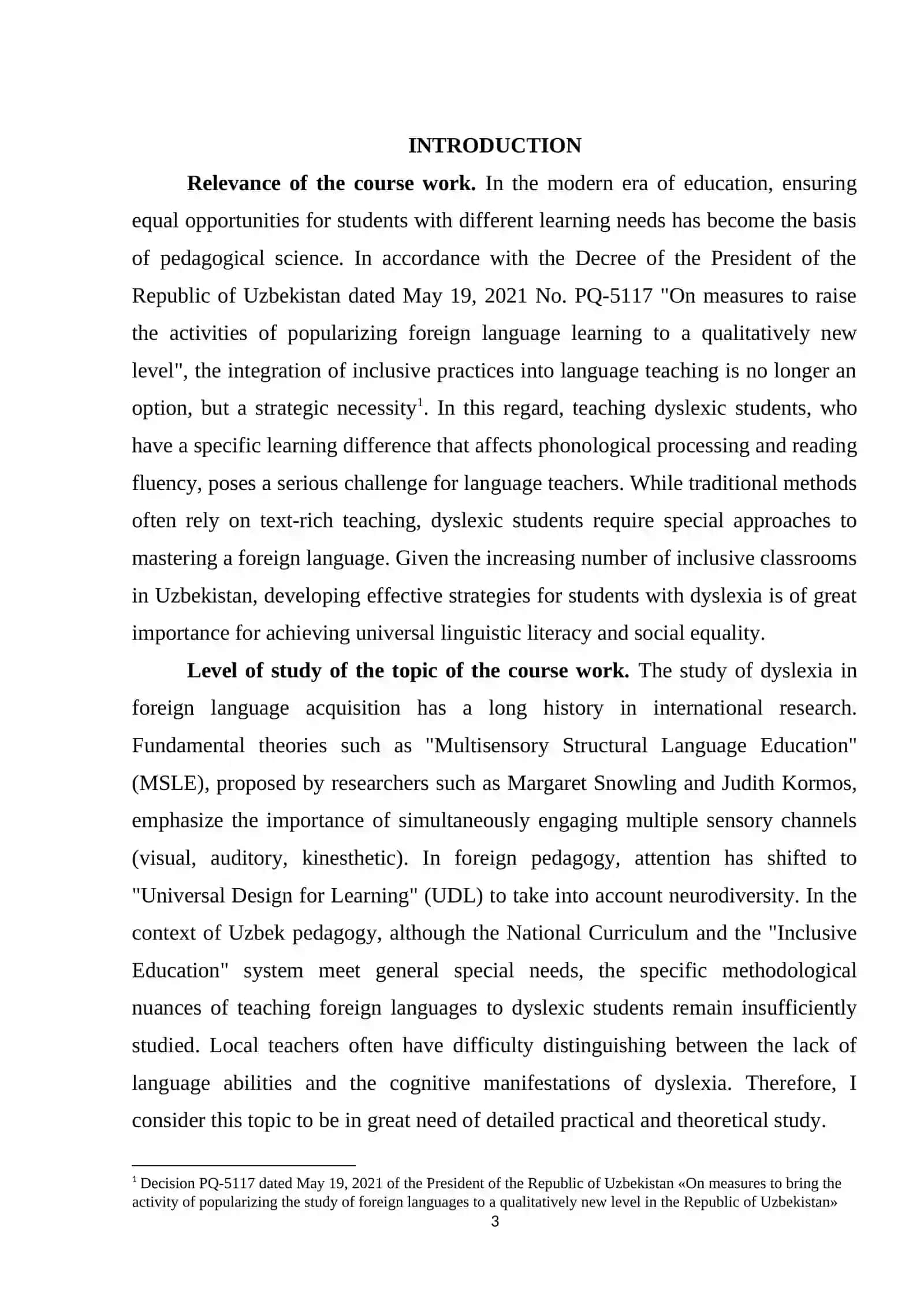 THEORETICAL FOUNDATIONS OF DYSLEXIA IN LANGUAGE LEARNING 3