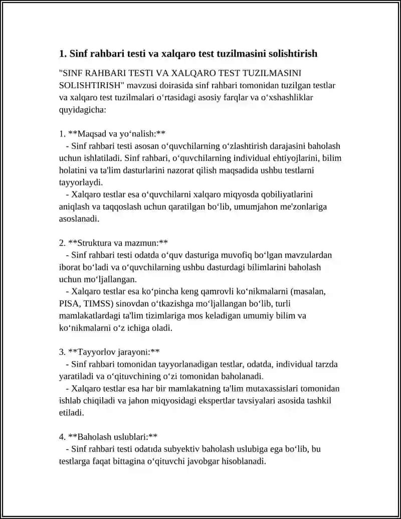 SINF RAHBARI TAYYORLAGAN TEST BILAN XALQARO TESINI TAQQOSLANG 3