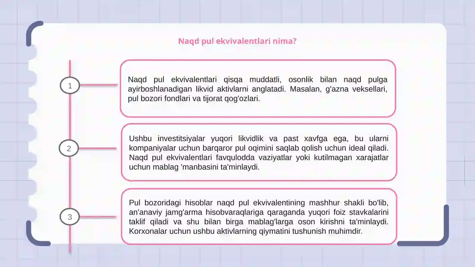 Pul ekvivalentlari, yo'ldagi pullar hisobi 3