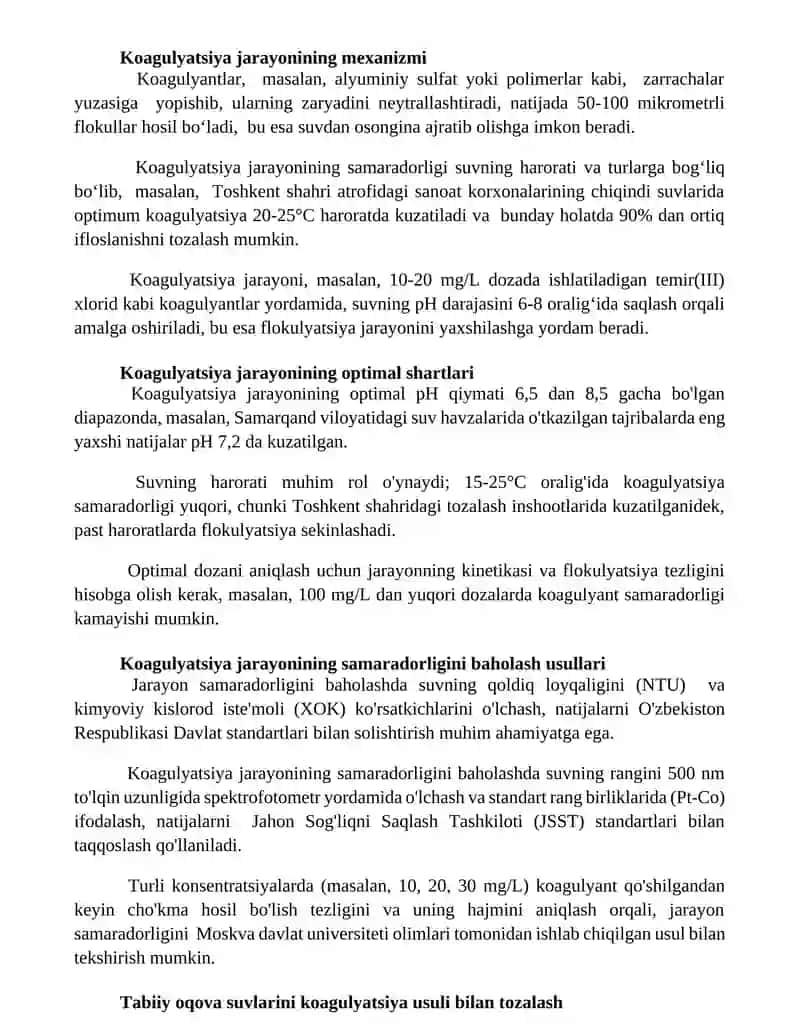 Tabiiy va sanoat oqava suvlarini tozalashda koagullyatsiya qo‘llanilishi 3