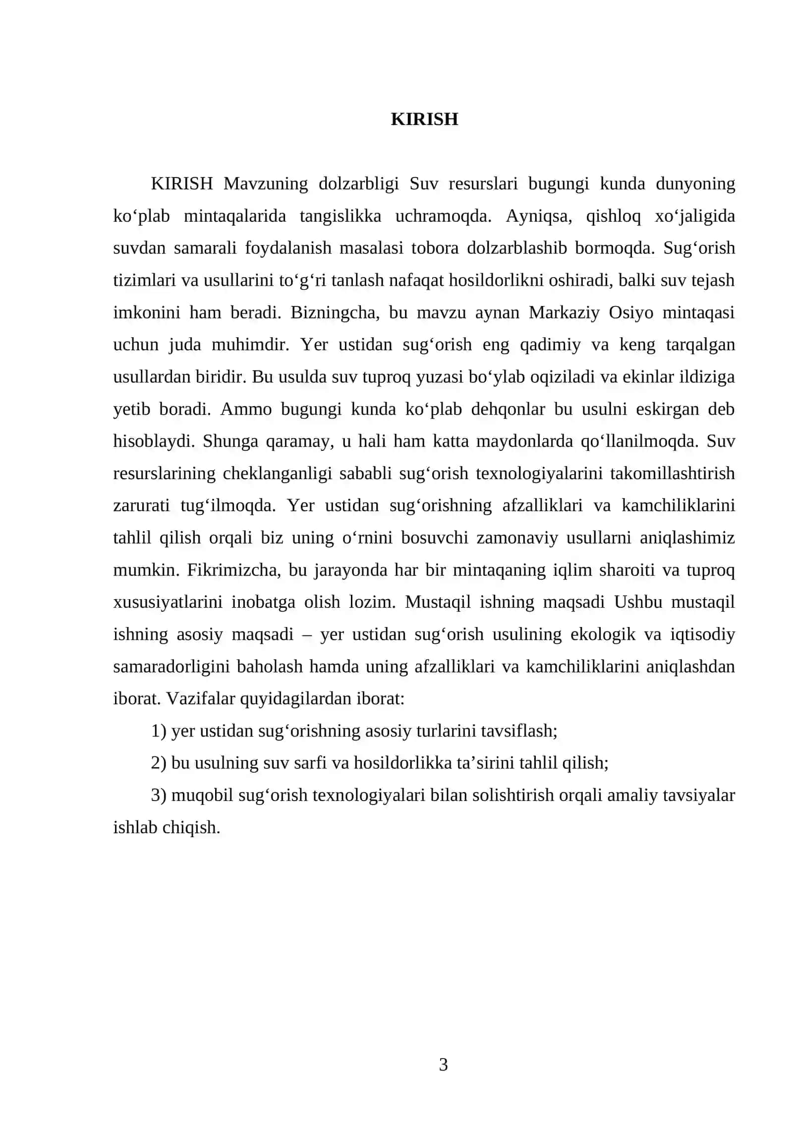 Sug’orish turlari va usullari. Yer ustidan sug’orish 3