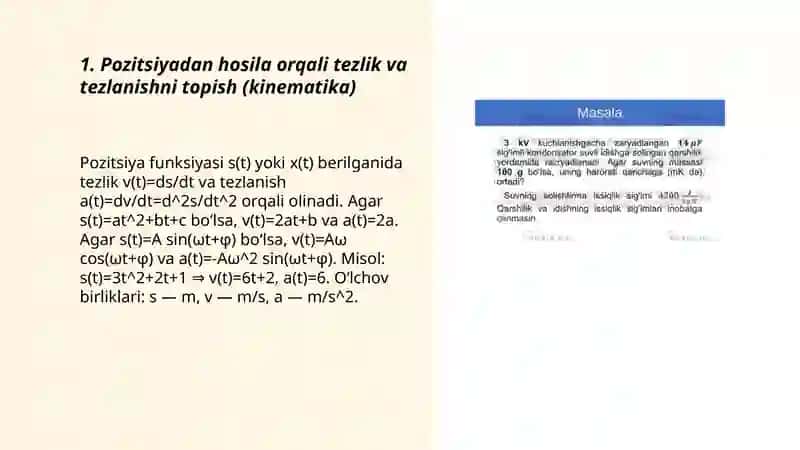 Hosila yordamida fizika masalalarini yechish 3