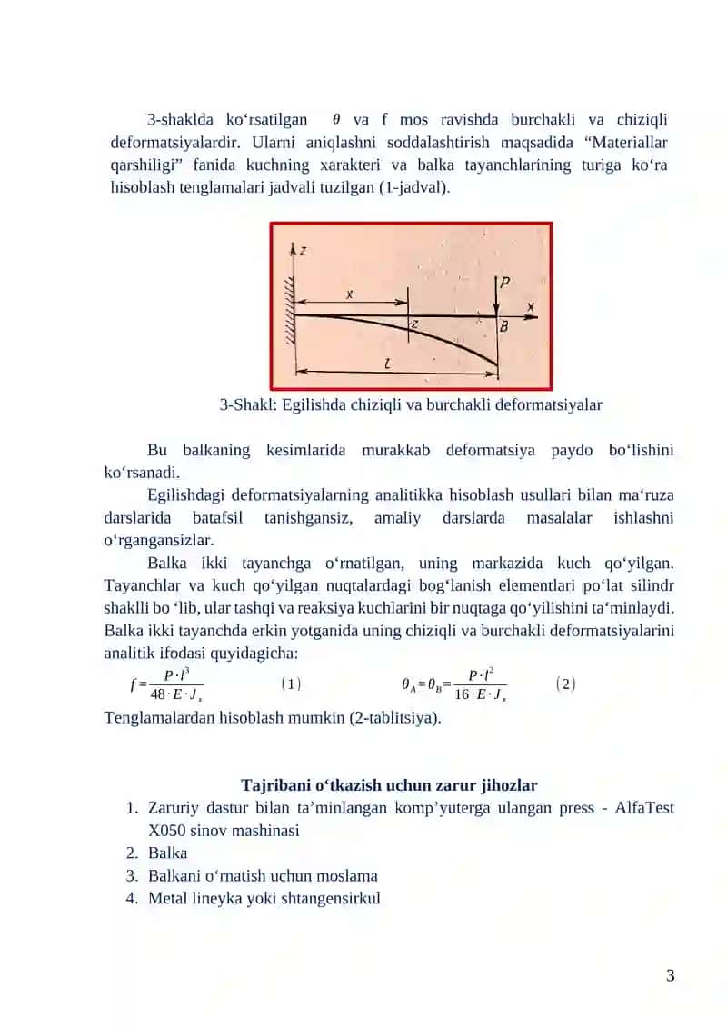 Balkani egilish deformatsiyasiga sinash laboratoriyasi 3