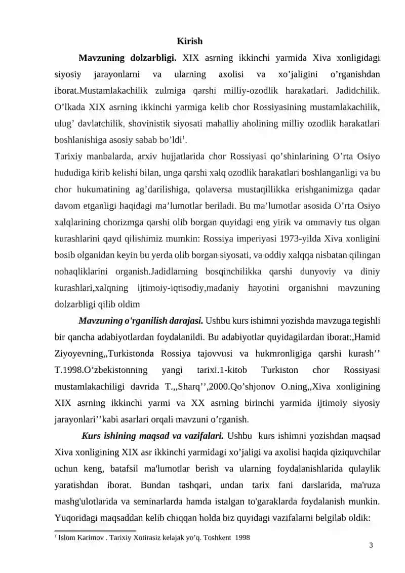 XIXasrning ikkinchi yarmida Xiva xonligi aholisi va xo'jaligi 3