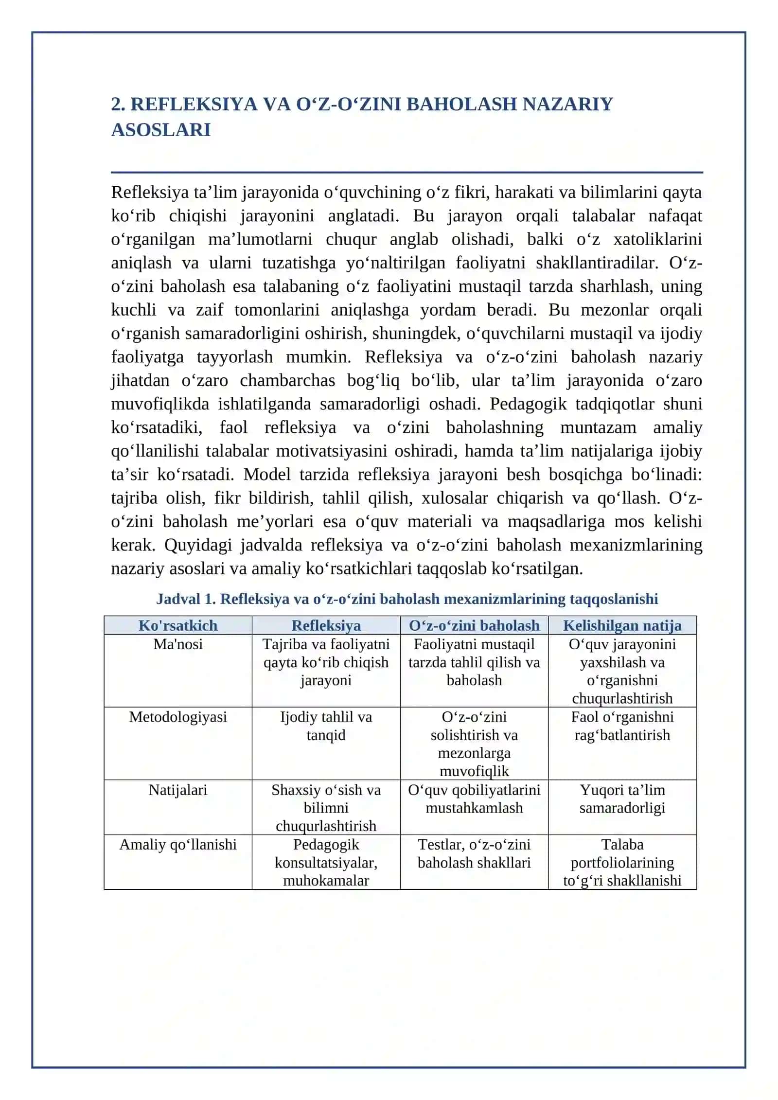 Talaba portfoliosini shakllantirishda refleksiya va o‘z-o‘zini baholash mexanizmlarining o‘rni 3
