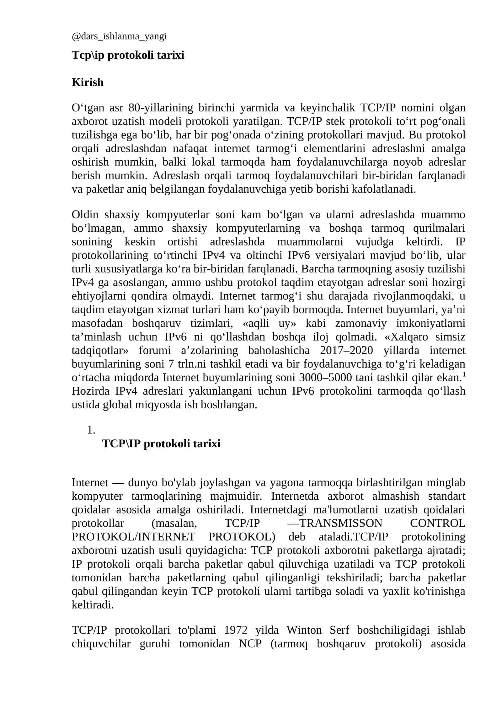 TCP protokollari ishini o’rganish 3