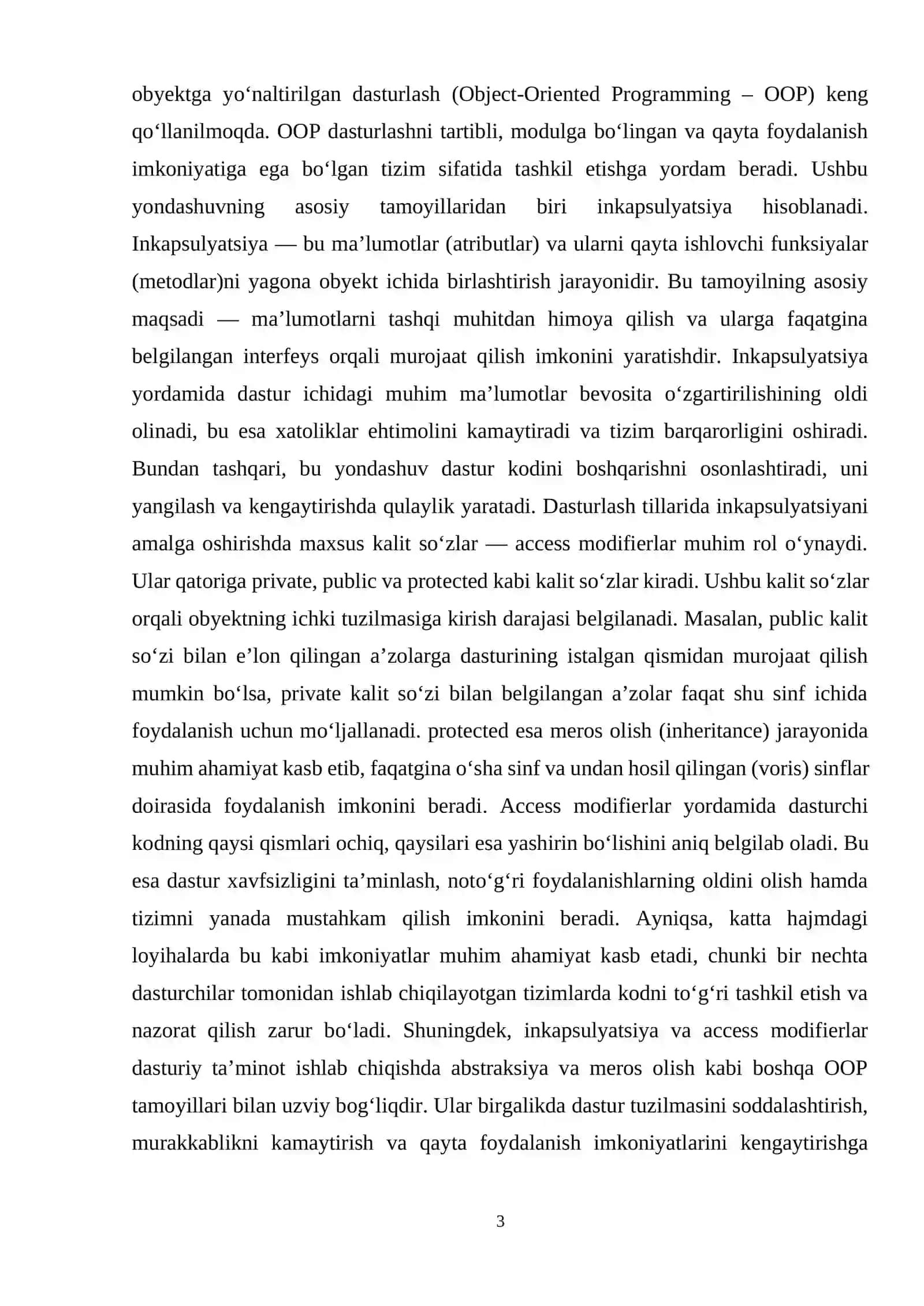 Inkapsulyatsiya, private, public, protected kalit so‘zlar 3