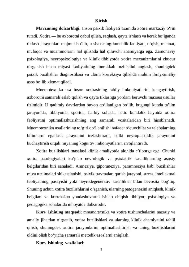 Mnemotexnika. Xotira buzilishlari va ularning klinik ahamiyati 3