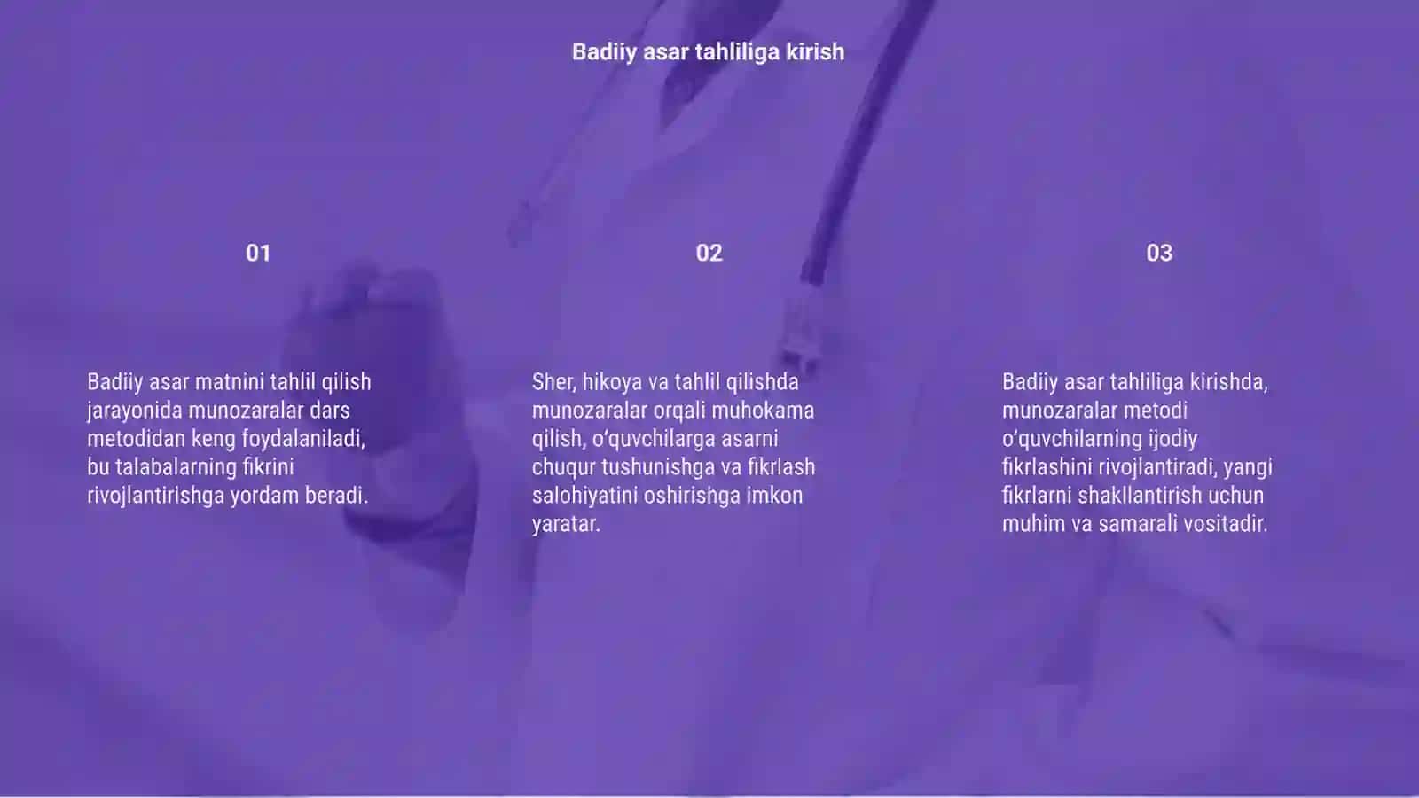 Badiiy asar matnni taxminan sher hikoya tahlil qilishda munozaralar dars metodidan foydalanish 3