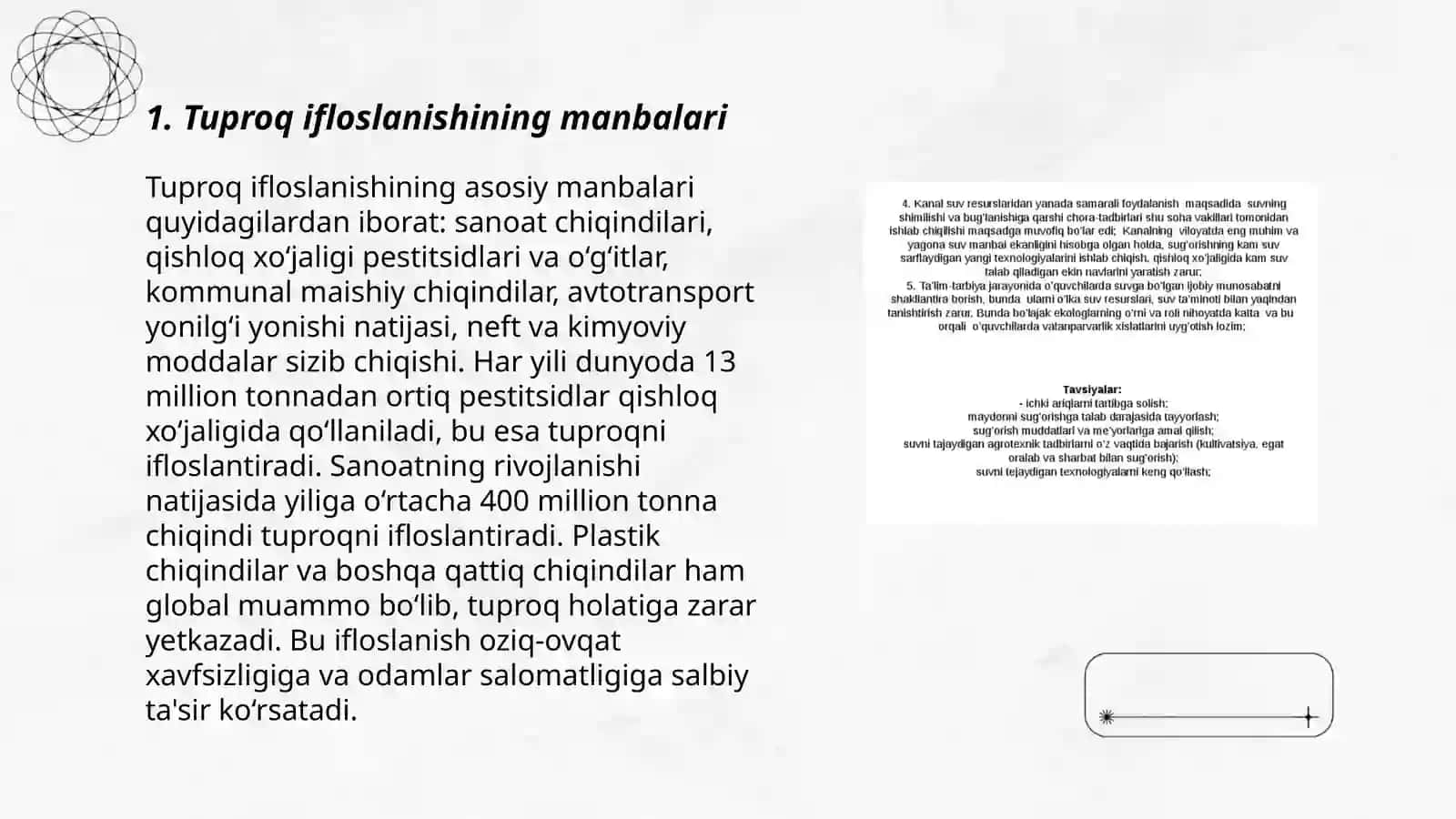Tuproq, suvning ifloslanishida ion bog'lanishli birikmalarni aniqlab ulardan tozalash g'oyasini ishlab chiqish 3