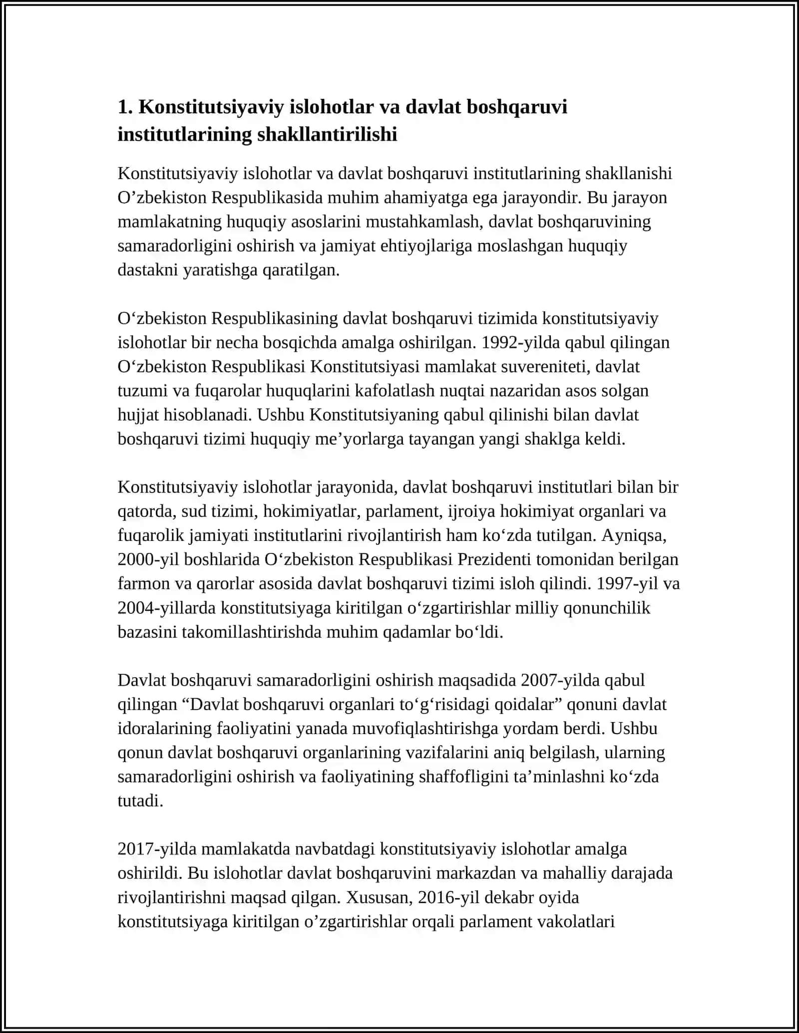MUSTAQILLIK YILLARIDA DAVLAT BOSHQARUV TIZIMIDA AMALGA OSHIRILGAN ISLOHOTLAR 3