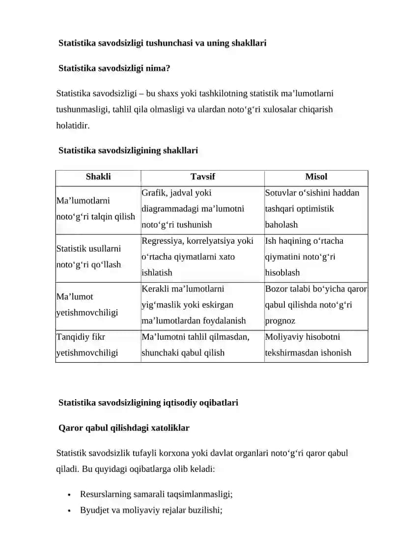 STATISTIKA SAVODSIZLIGINING IQTISODIY OQIBATLARI 3