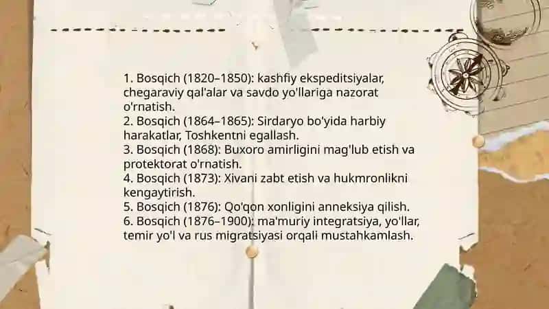 Rossiya imperiyasi tomonidan Turkiston o'lkasini bosib olinishi by Odilov Shahzodbek 3