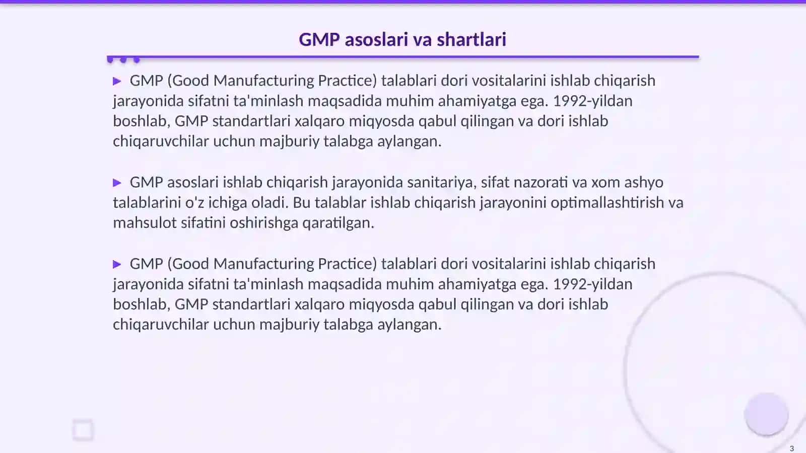 Sham dori vositasi uchun GMP talablari 3