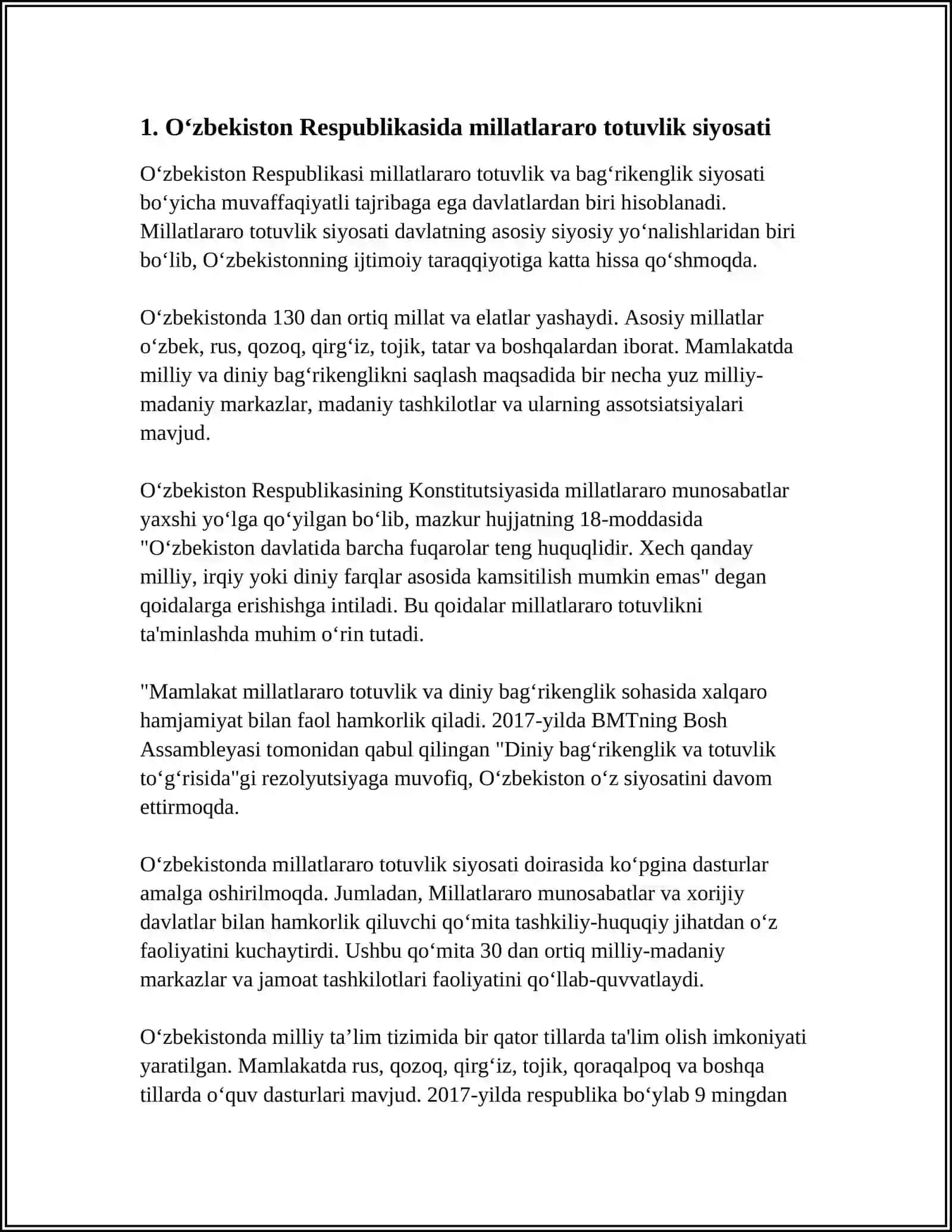 O‘ZBEKISTON RESPUBLIKASI XUDUDIDA ISTIQOMAT QILUVCHI BARCHA MILLAT VA ELATLAR TILLARI URF-ODATLARINI XURMAT QILINISHI 3