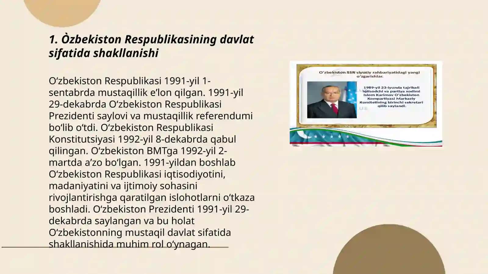 Òzbekiston Respublikasining tashkil topishi va uning tarixiy ahamiyati 3