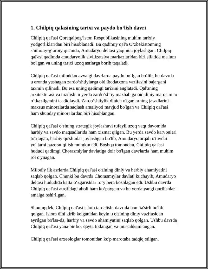 QORAQALPOGʻISTON RESPULIKASI TARIXIY YODGORLIKLARI: CHILPIQ QALASI 3