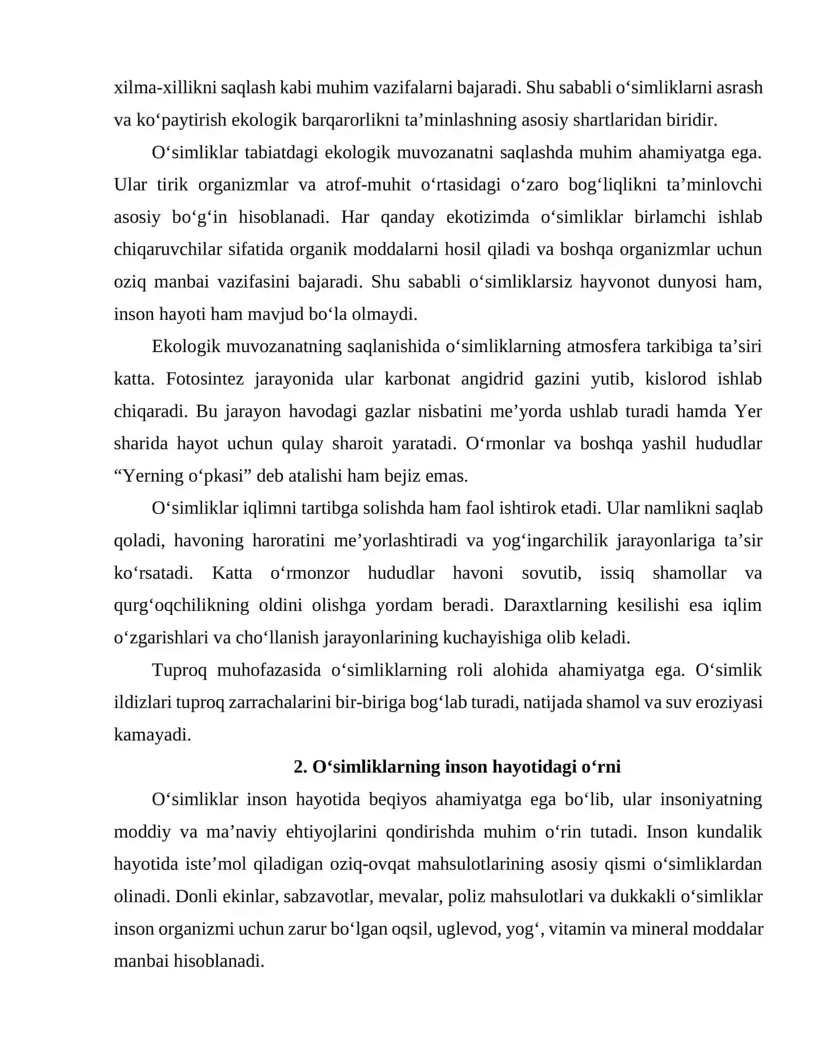 O'SIMLIKLARNI TABIATDA VA INSON HAYOTIDAGI TUTGAN O'RNI 3