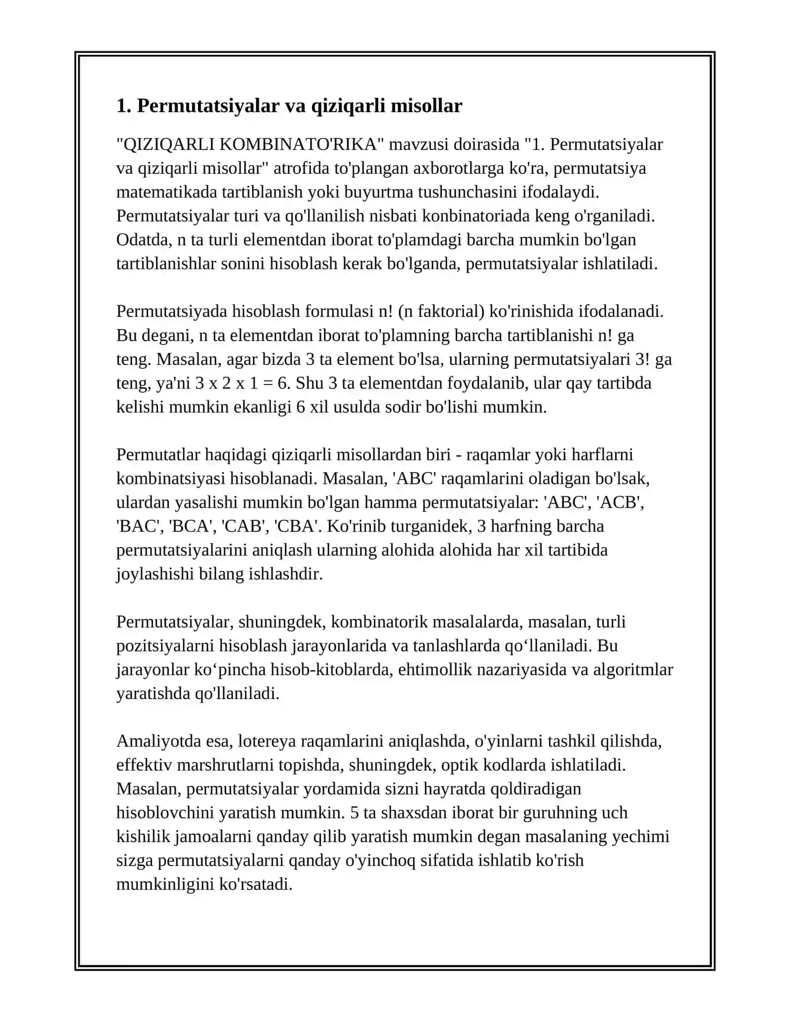 QIZIQARLI KOMBINATO'RIKA 3