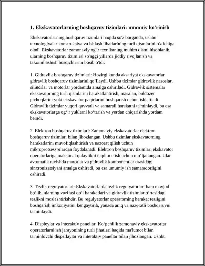 EKSKAVATORLARNI BOSHQARISH SISTEMALARI VA MEXANIZMLARI 3