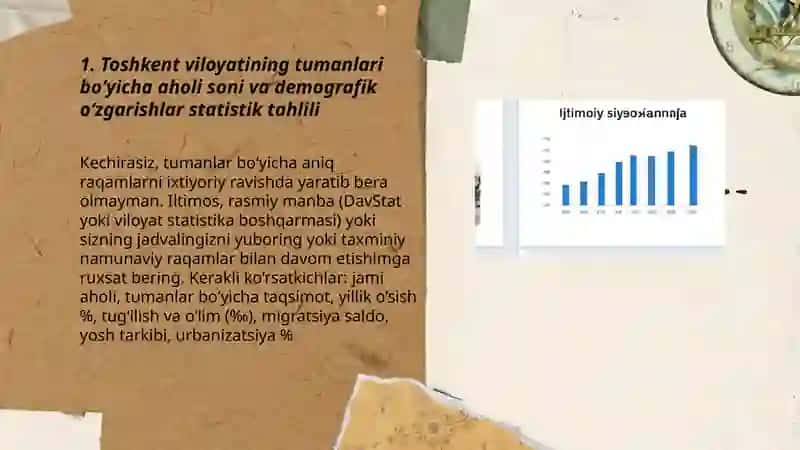 Toshkent viloyatining tumanlari va iqtisodiy - ijtimoiy statistik tahlili 3