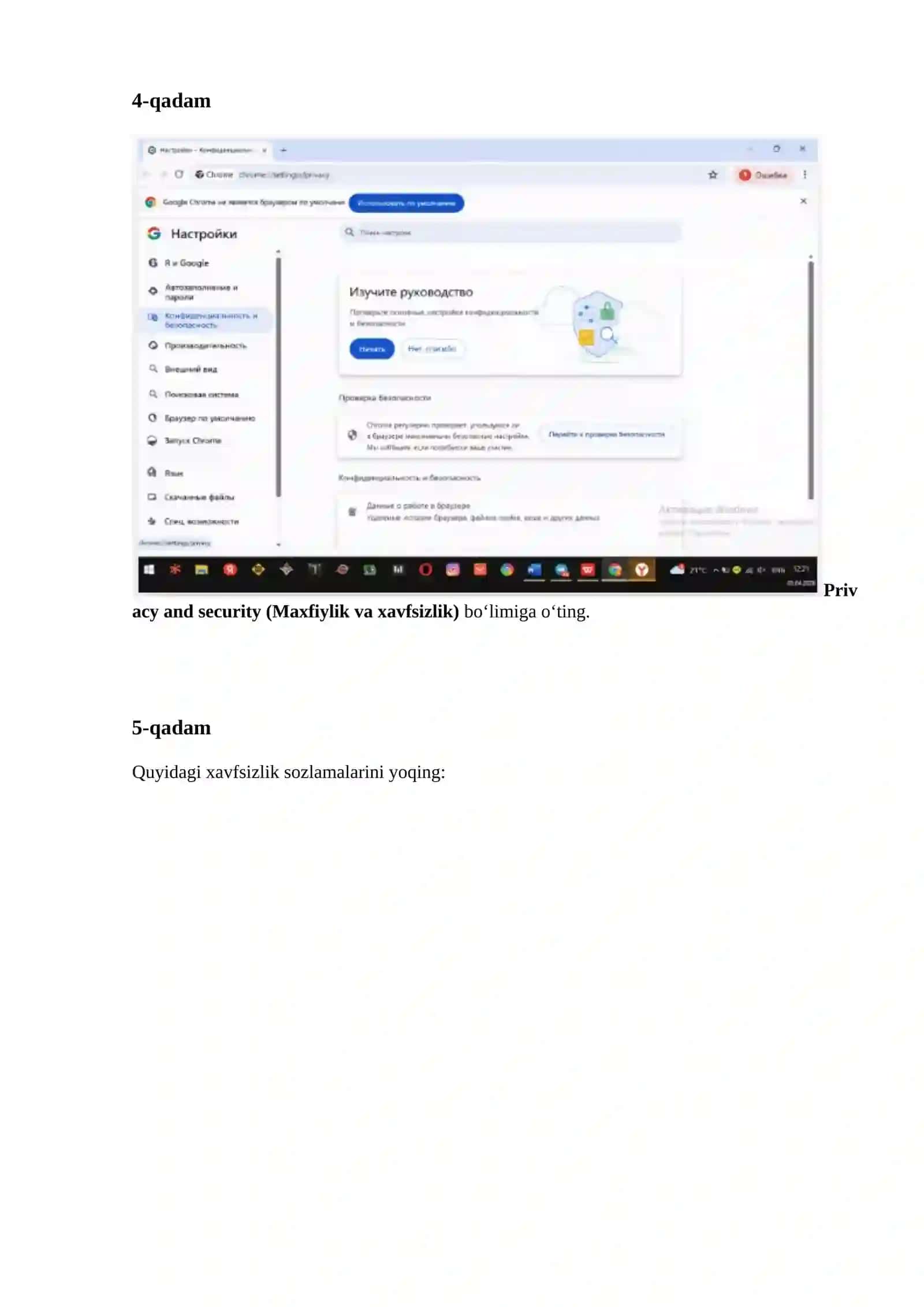 Internet brauzerlarida xavfsizlik sozlamalarini o'rnatish. 3