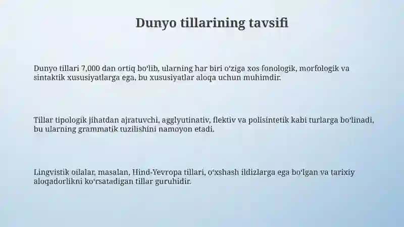 Dunyo tillari tavsifi va tillar tasnifi 3