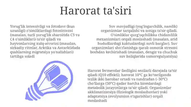 Turli ekologik omillarning tirik organizmlarga taʼsir etish mexanizmlari 3