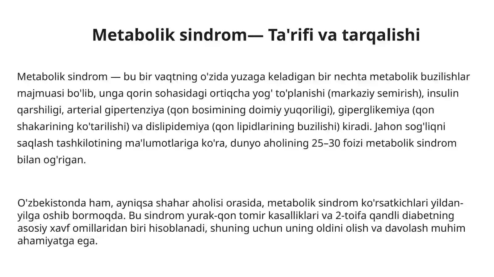 Metabolik sindrom kelib chiqishining biokimyoviy asoslari va asoratlari.Endemik buqoq va gipotireo 3