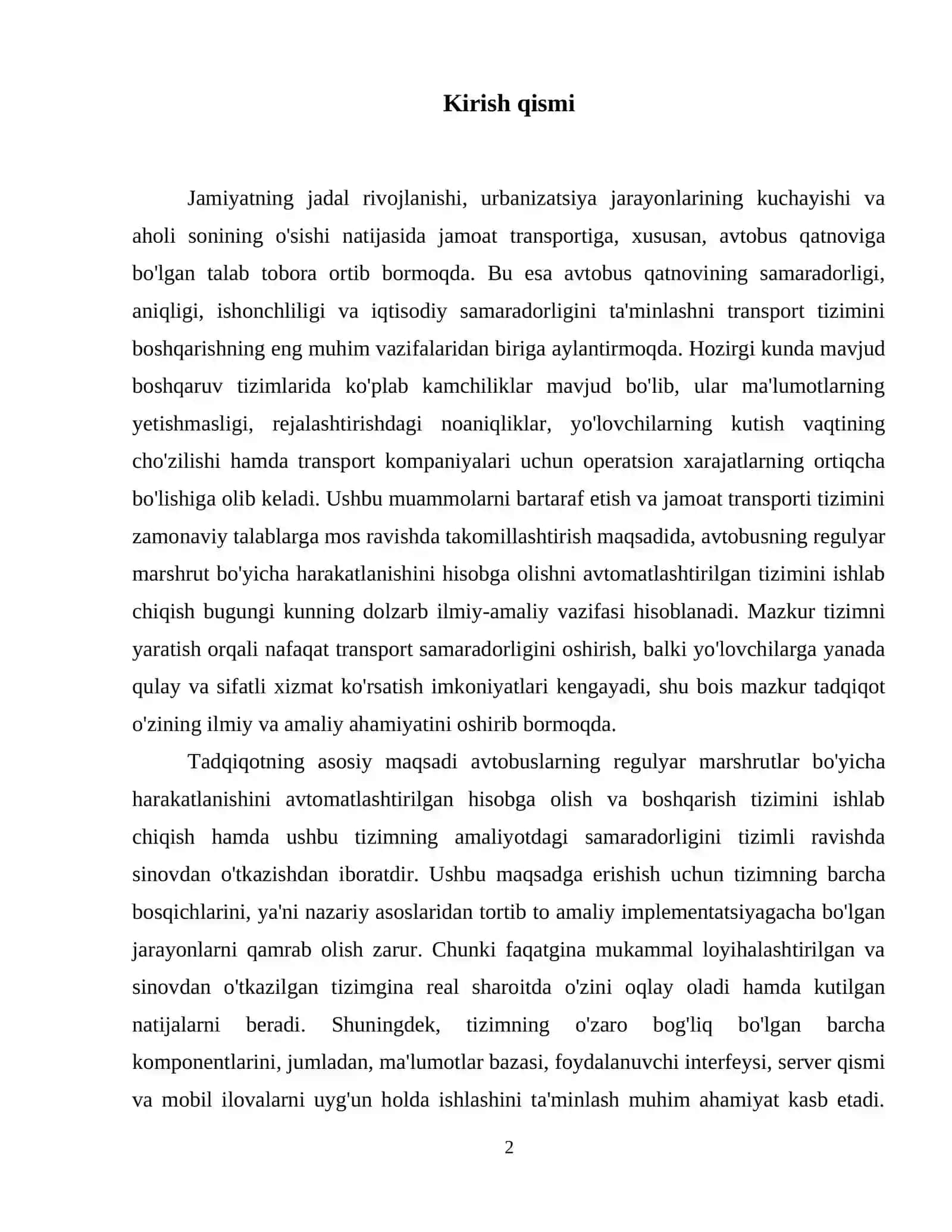 Avtobusni regulyar marshrut boʻyicha harakatlanishni hisobga olishni avtomatlashtirilgan tizimini ishlab chiqish 3