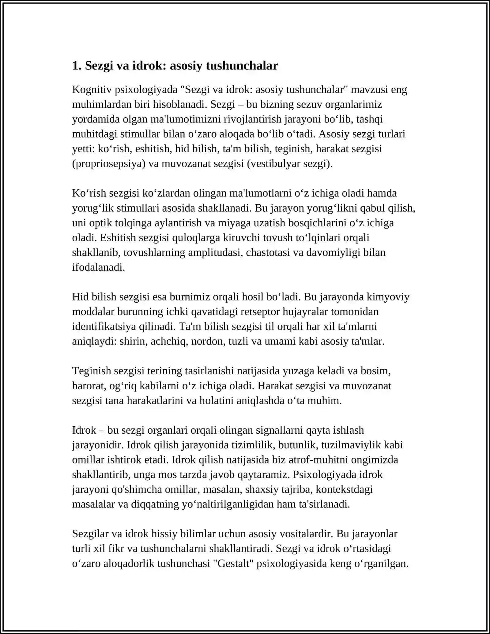 Sezgi va Idrok: Asosiy Tushunchalar 3
