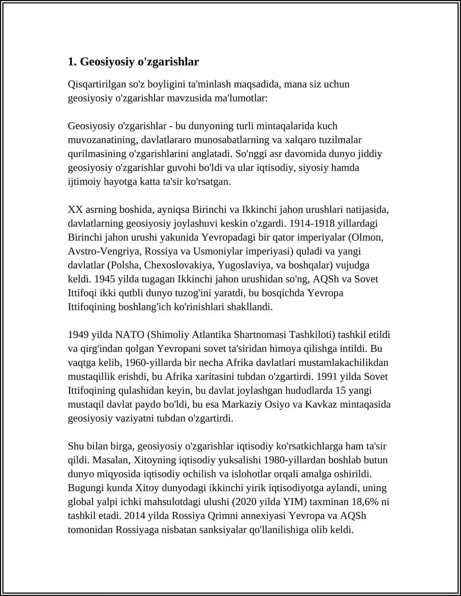 DUNYONING HOZIRGI ZAMON SIYOSIY XARITASI 3