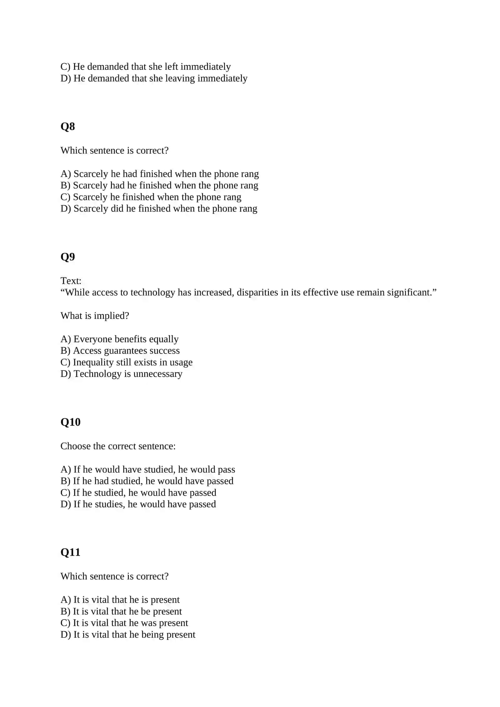 SAT STYLE TEST WITH ANSWERS 3