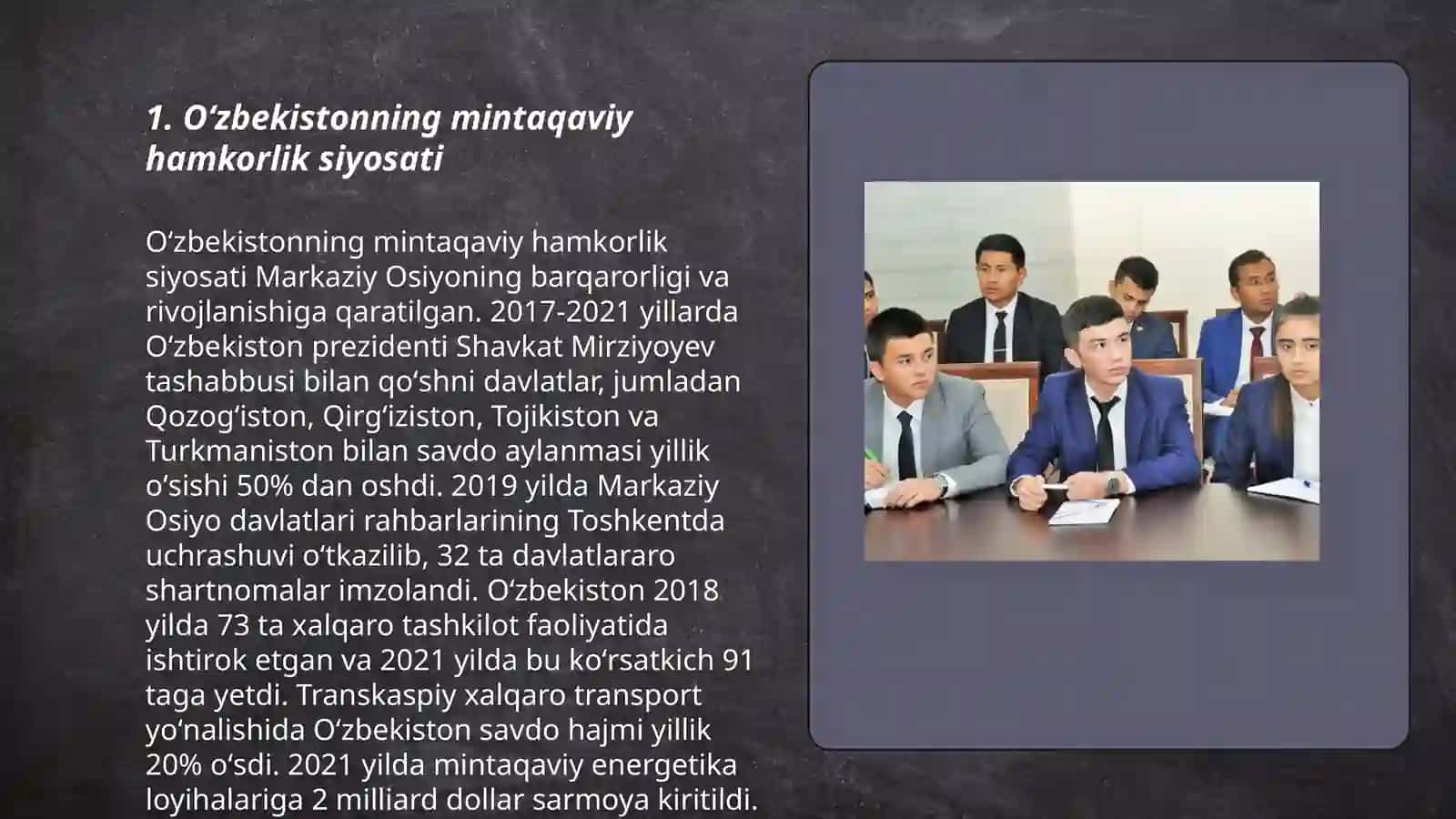 Oʻzbekistonning Markaziy Osiyoda tinchlik va barqarorlikni ta'minlashdagi o'rni 3
