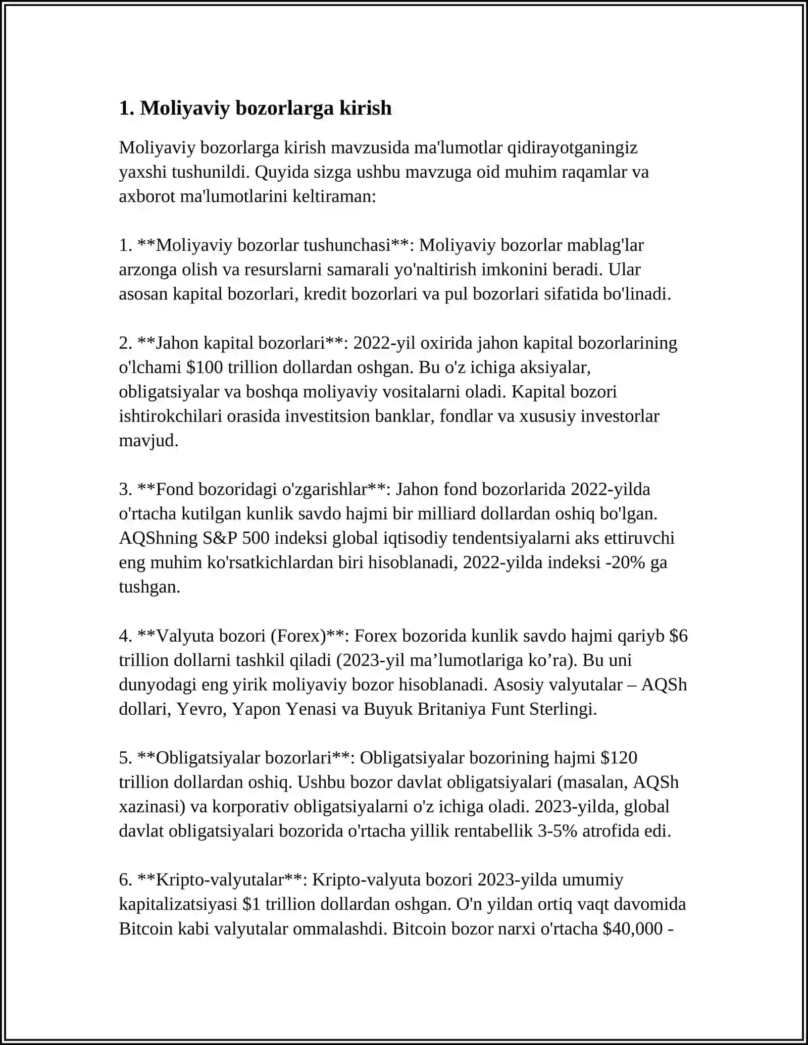 MOLIYA BOZORINING TASNIFI 3