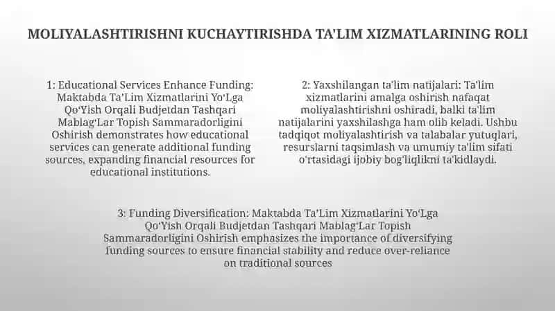 Maktabda Taʼlim Xizmatlarini YoʻLga QoʻYish Orqali Budjetdan Tashqari MablagʻLar Topish Sammaradorligini Oshirish 3