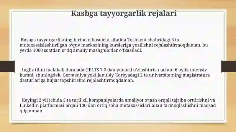 Kasbga tayyorgarlik rejalari 3