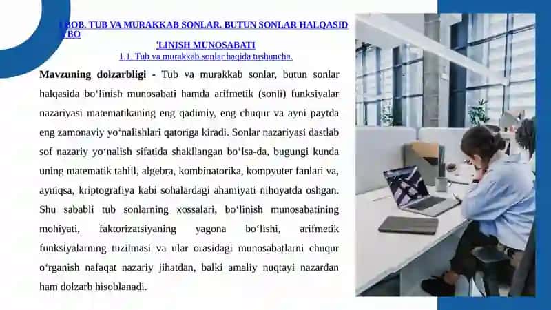 Tub va murakkab sonlar. Butun sonlar  halqasida bo’linish munosabati va uning xossalari. 3