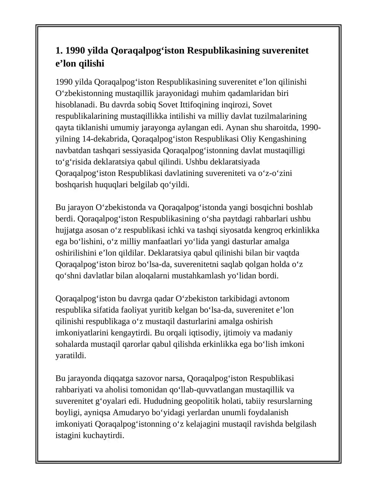 QORQALPOGISTON RESPUBLIKASI OZBEKISTON RESPUBLIKASINING MUSTAQILIGA ERISHISHGAN YILLARI HAQIDA 3