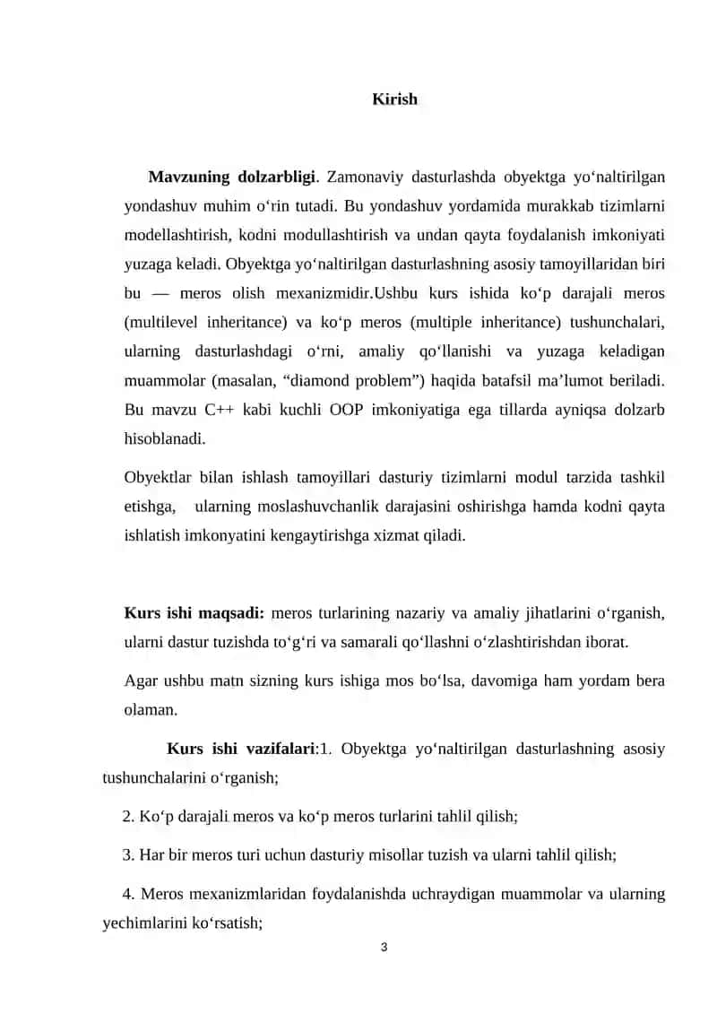OBYEKTLAR BILAN ISHLASH KURS ISHI 3