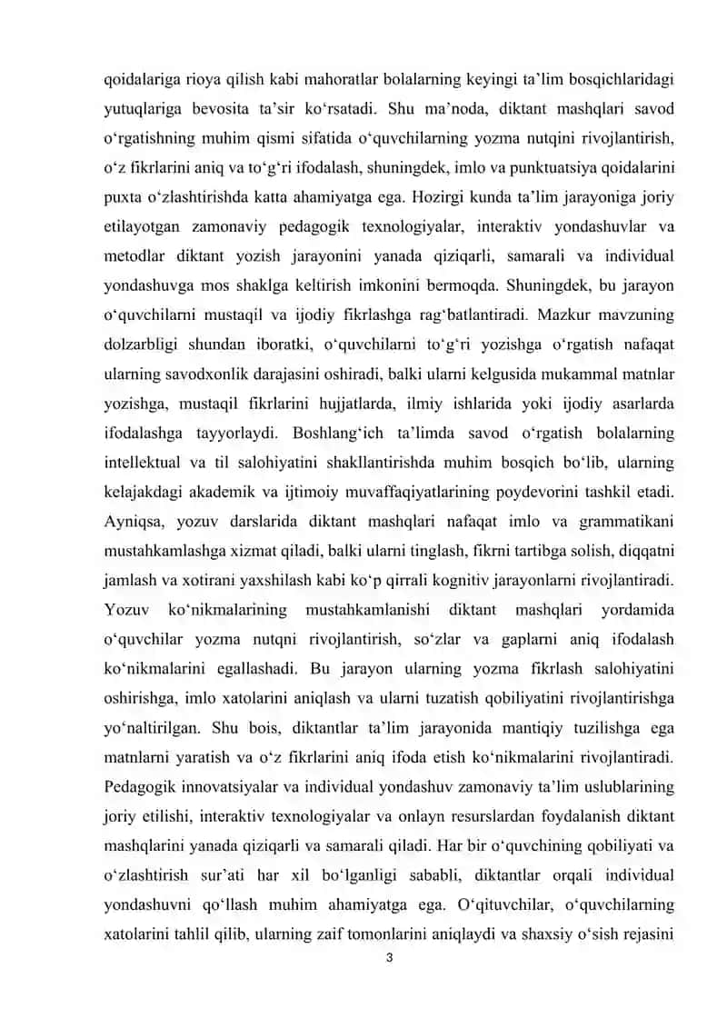 Savod o‘rgatish davri yozuv darslarida o‘tkaziladigan diktantlar 3