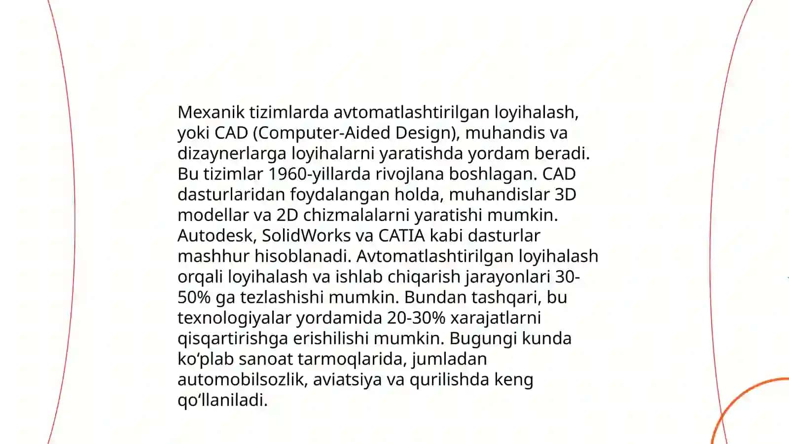 Avtomatlashtirilgan loyihalash tizimlarini Mexanika, Energetika, Elektronika, Geologiya, Mashinasozlik va boshqa sohalarda qoʻllash 3