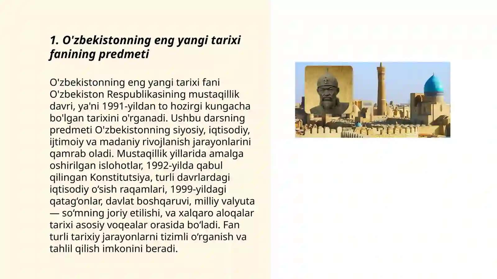 O'zbekistonning eng yangi tarixi o'quv fanining predmeti,maqsadi va vazifalari. Nazariy-metodologik tamoyillari 3