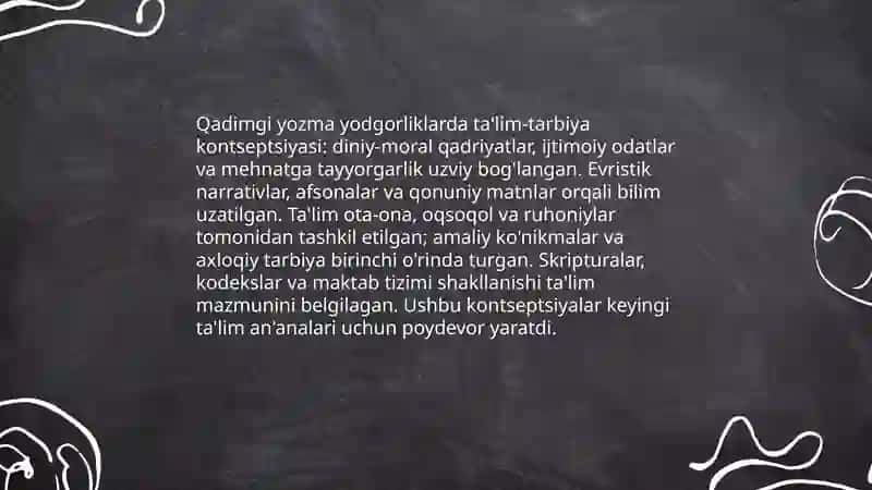 Qadimgi yozma yodgorliklardan ta'lim masalalari ilmi va uning ahamiyati 3