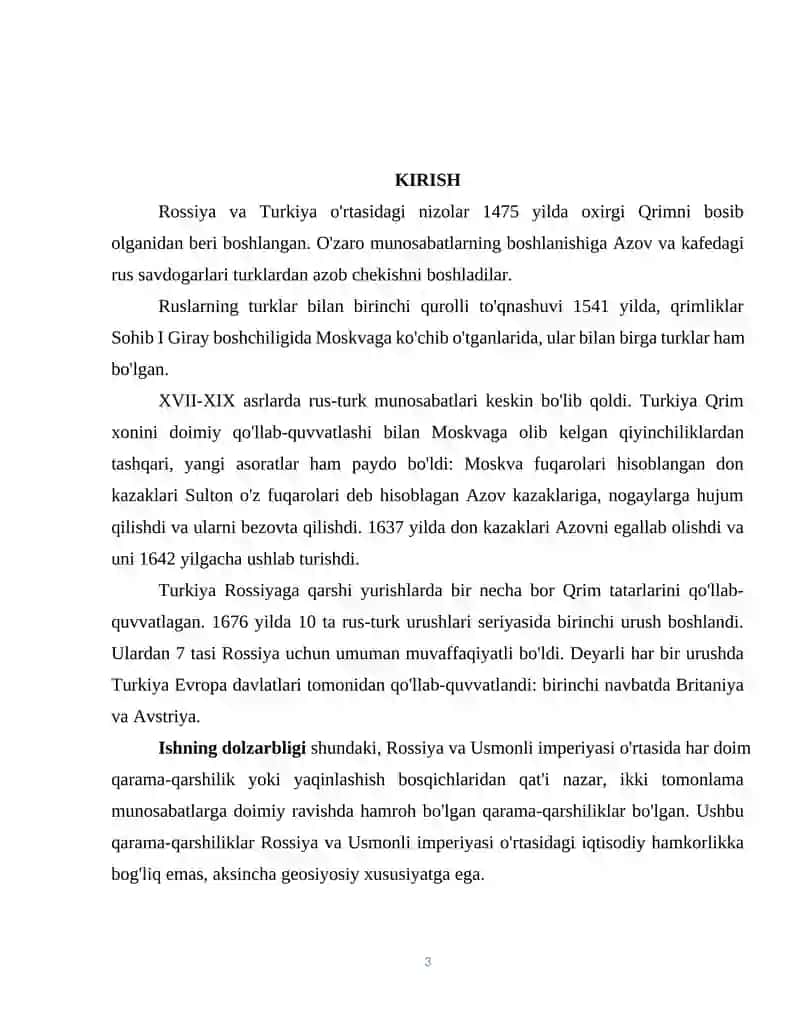 XVII-XIX asrlarda Rossiya-Turkiya munosabatlari 3