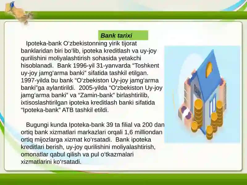 Ipoteka bankining yillik koʻrsatkichlari slayd koʻrinishida 3
