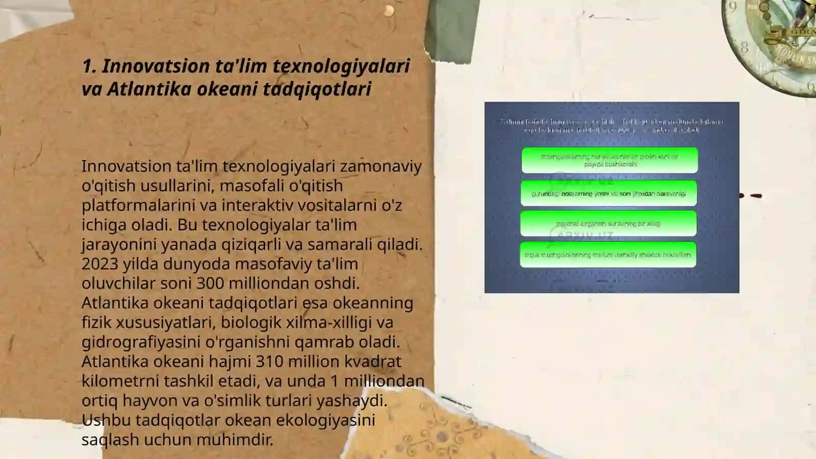 Atlantika okeani zamonaviy pedagogik texnologiyalardan foydalanilgan holda 3