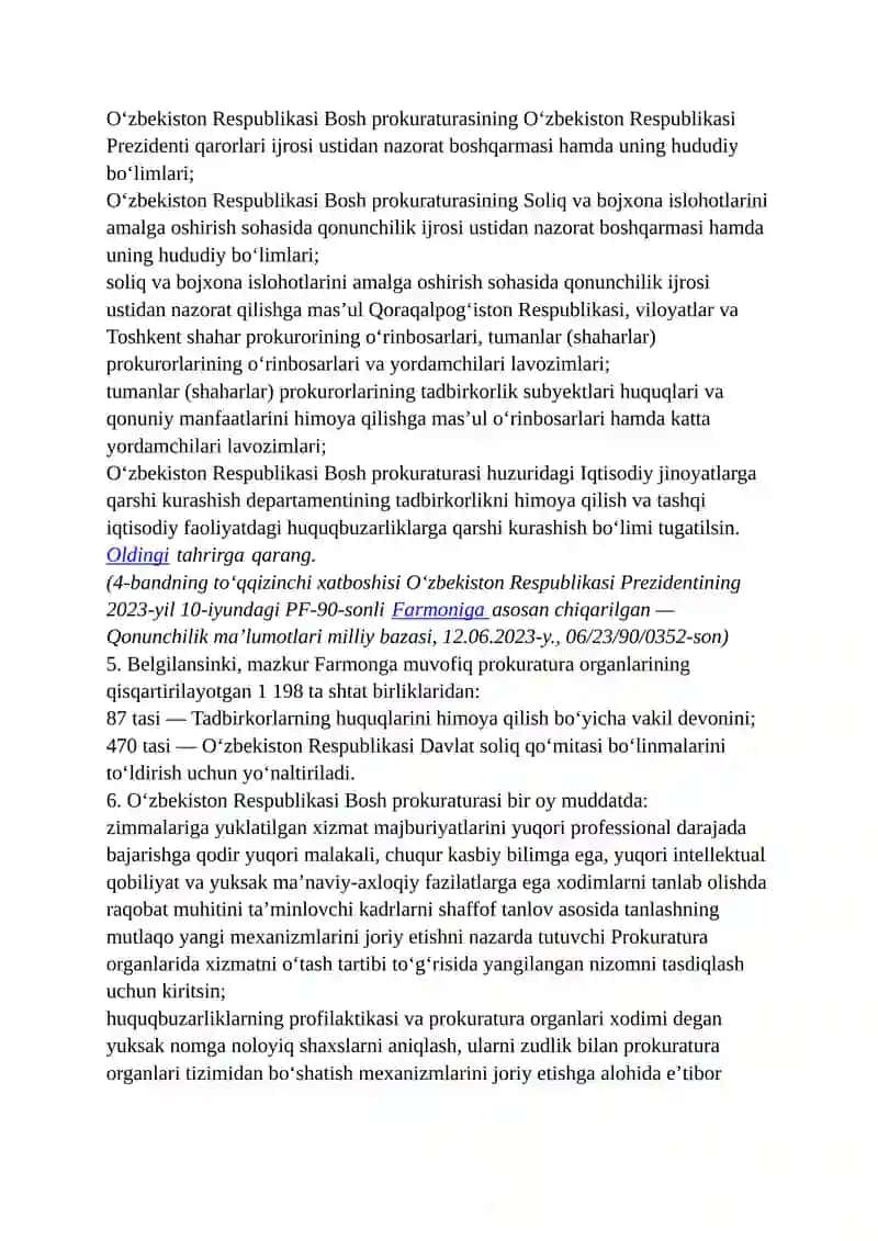 Tadbirkorlik faoliyatini himoya qilish tizimini tubdan takomillashtirish va prokuratura organlari faoliyatini optimallashtirish chora-tadbirlari 3